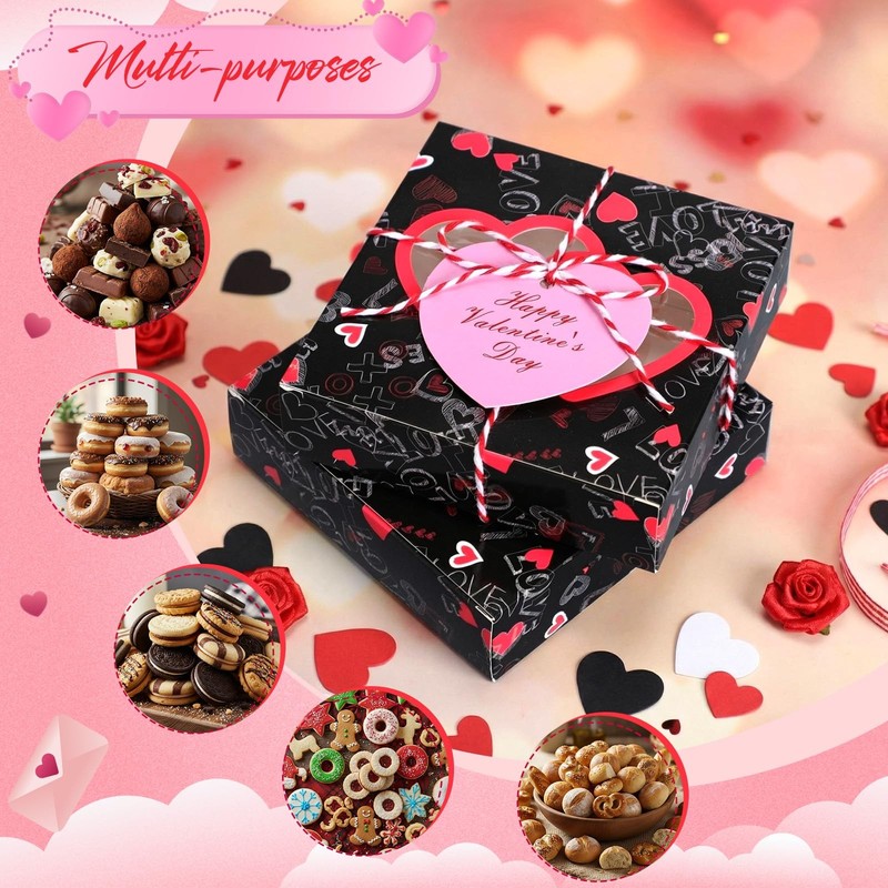 48 PCS Pink Valentine Cookie Boxes With Heart Cards Rope 4.3x4.3x1.2" gallery