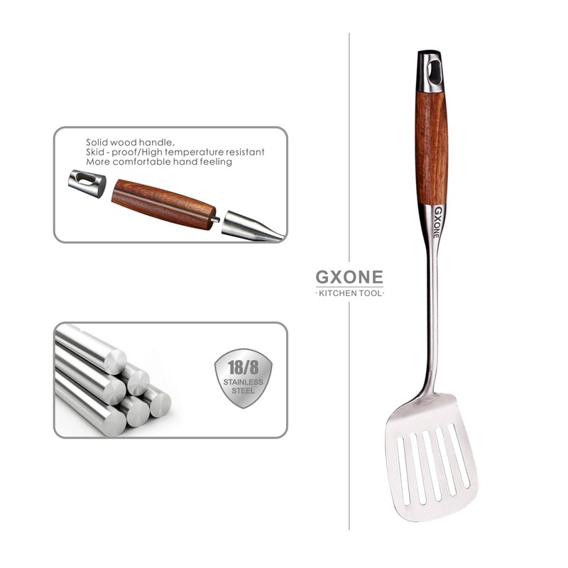 Metal Spatula,304 Stainless Steel Wok Spatula with Heat Resistant Wooden Hand... gallery