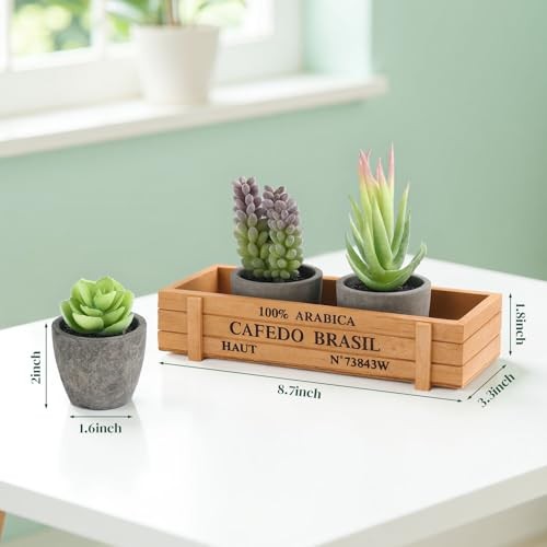 3PCS Small Fake Plants, Artificial Succulents Plants with Wooden Box for Home gallery