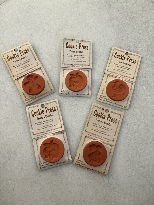Clay Cookie Press Set: Fairy, Rooster, Apple, Ginger Man + Recipes + Directions
