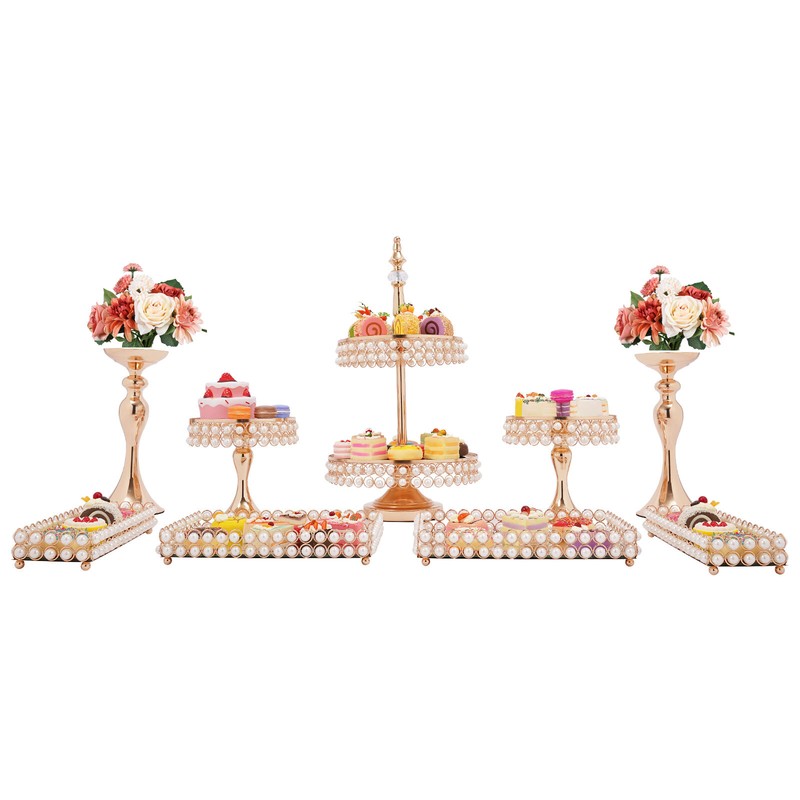 9pcs Cake Stand Wedding Party Cupcake Display Plates Tower Dessert Decor Gold US gallery