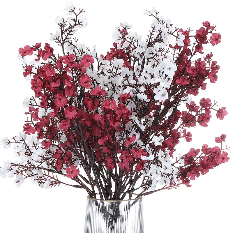6 DIY Artificial Bouquet Flowers, Dark Red/White