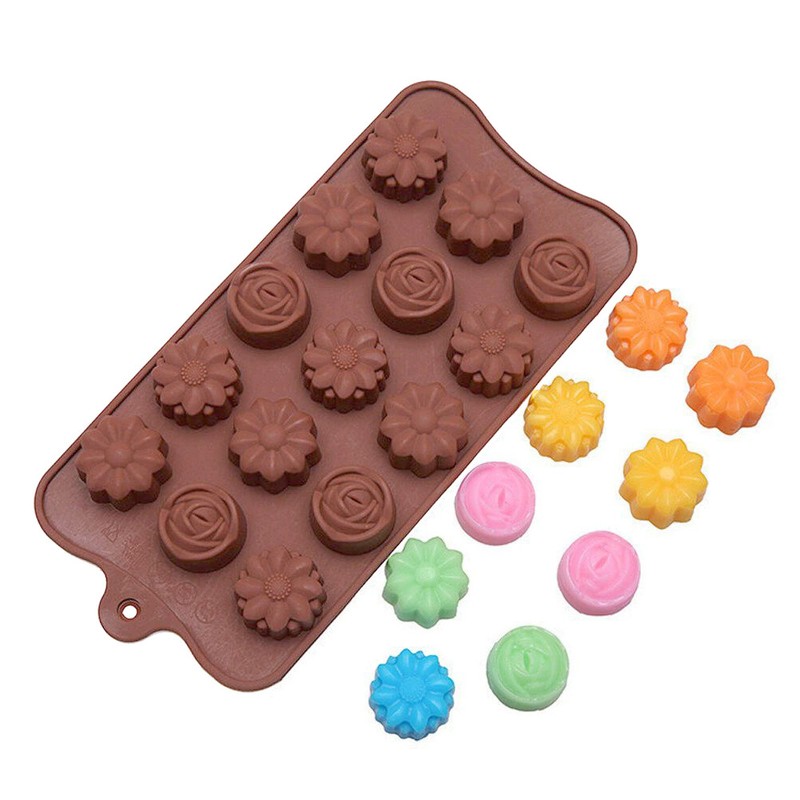15-Cavity Silicone Flower Rose Chocolate Mold Ice Candy Tray Fondant Bake Tool
