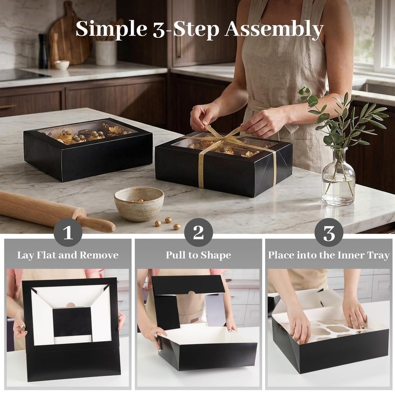 12 Count Cupcake Boxes Containers Window Black Pastry Bakery Supplies 6 PCS gallery