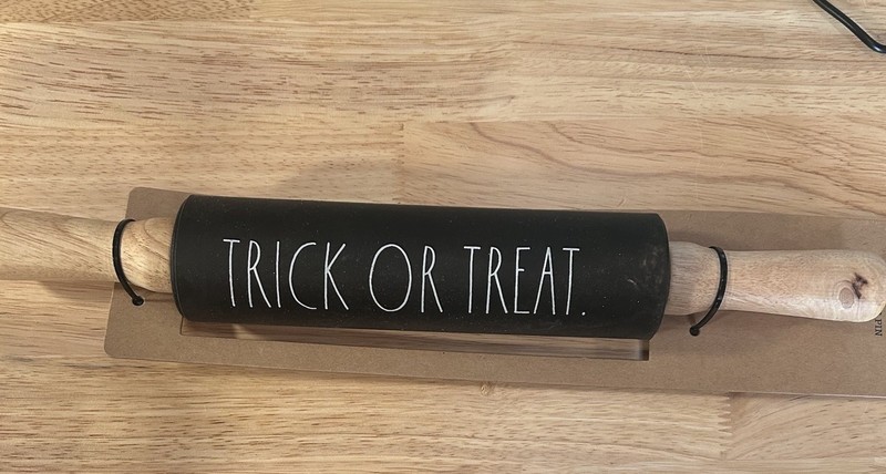 Rae Dunn Halloween Trick or Treat Rolling Pin 15″ New black and white