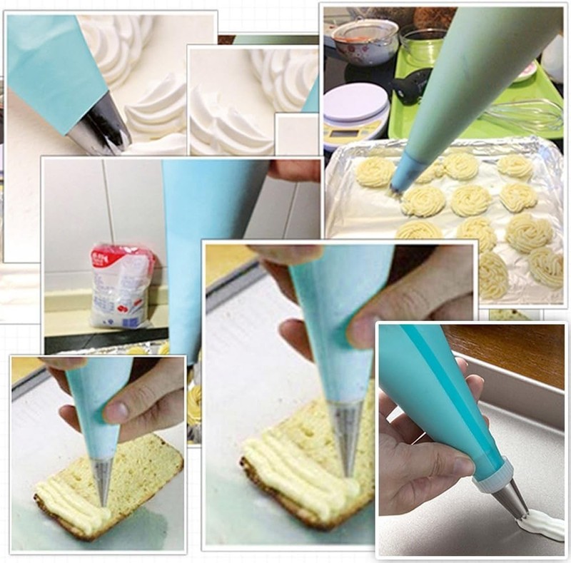 Silicone Pastry Bags, 3 Sizes Reusable Icing Piping Bags Baking Cookie Cake D... gallery
