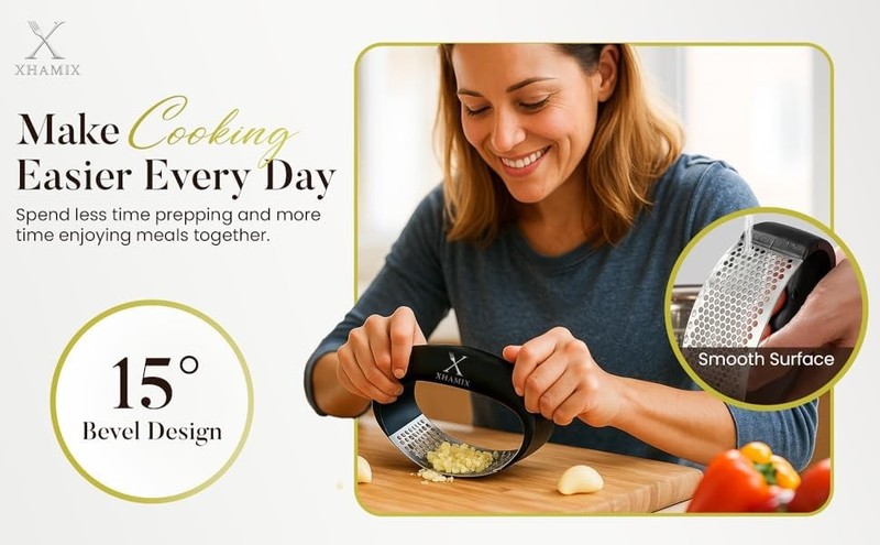 XHAMIX® Stainless Steel Garlic Press Rocker – Standard, Metallic Silver gallery