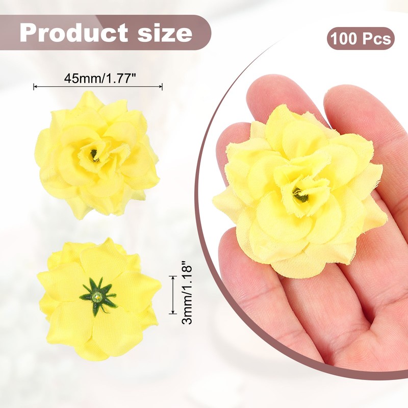 100 Pcs 1.77 Inch Artificial Roses Head Faux Flowers Wedding DIY Yellow gallery