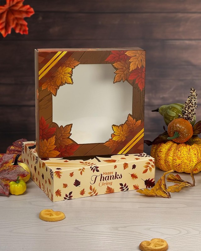 12 PCS Thanksgiving Cookie Boxes With Window Bakery Pastry Box 9x9x2.5 Inch gallery