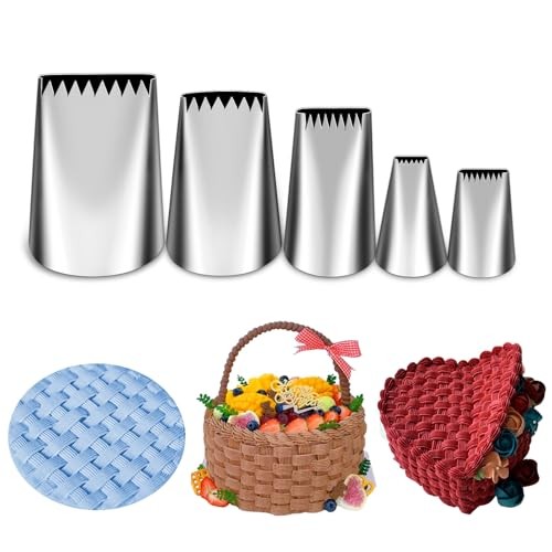 5 Pieces Basketweave Piping Tips Set, Stainless Steel Half Row Braided Flower gallery