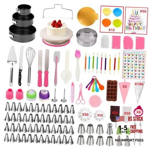 Cake Decorating Kit with 3 Springform Cake Pans,Cake Rotating 476 Pcs