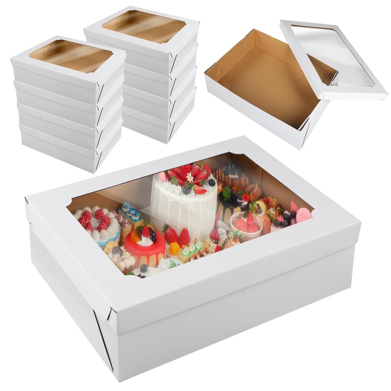 10 Pcs 19.5×14.5×5 Inches Half Sheet Cake Boxes with Window Corrugated White …