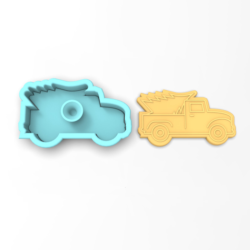 Truck with Christmas Tree Cookie Cutter & Stamp | Car Rustic Auto Pickup Xmas gallery