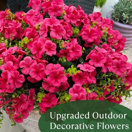 Artificial Geranium Flowers for Outdoor Decoration, 6 Bundles UV Rose Red gallery