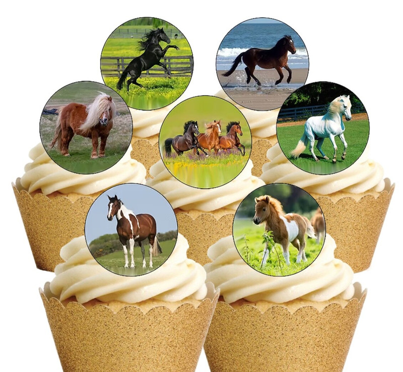 24 PRECUT Round Horse & Ponies Pony Themed Edible Wafer Paper Cupcake Toppers gallery