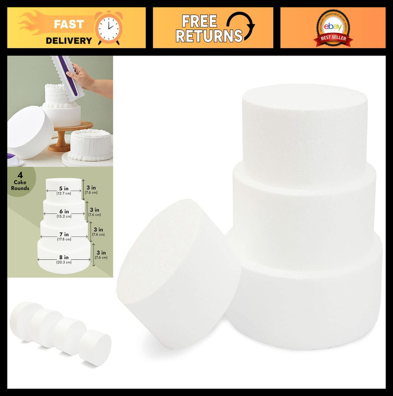 Foam Cake Rounds Dummy Set – 4-Tier White Cake Dummies for Decorating Practice,