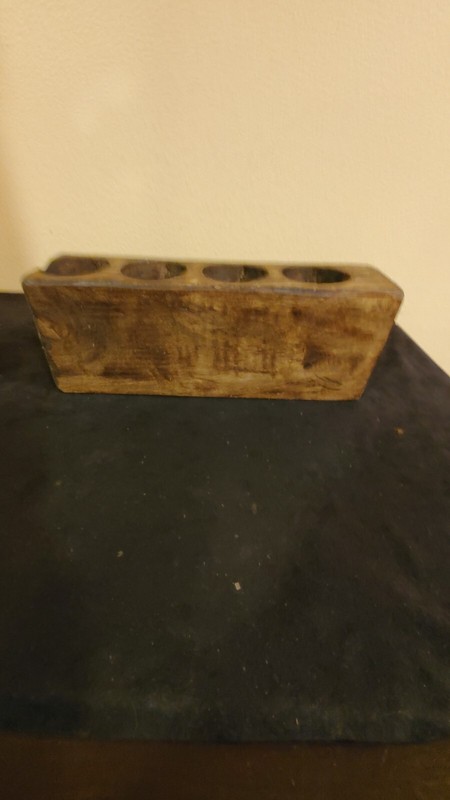 Four (4) Hole Wooden Sugar Mold Wood Candle Holder Primitive Looking