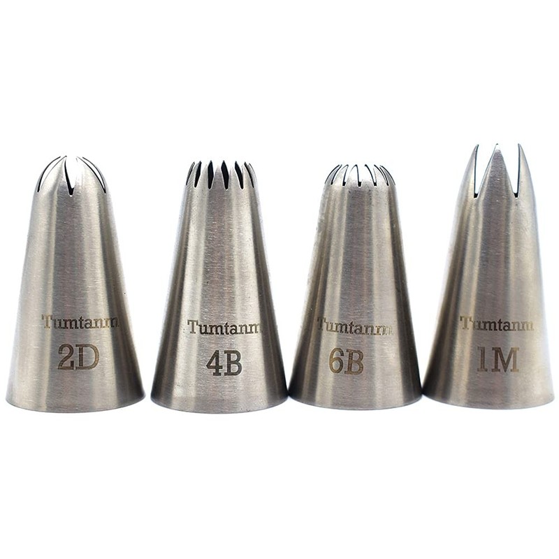 Large Piping Nozzles 1M 2D 4B 6B Stainless Steel Icing Tips Set 4 PCS