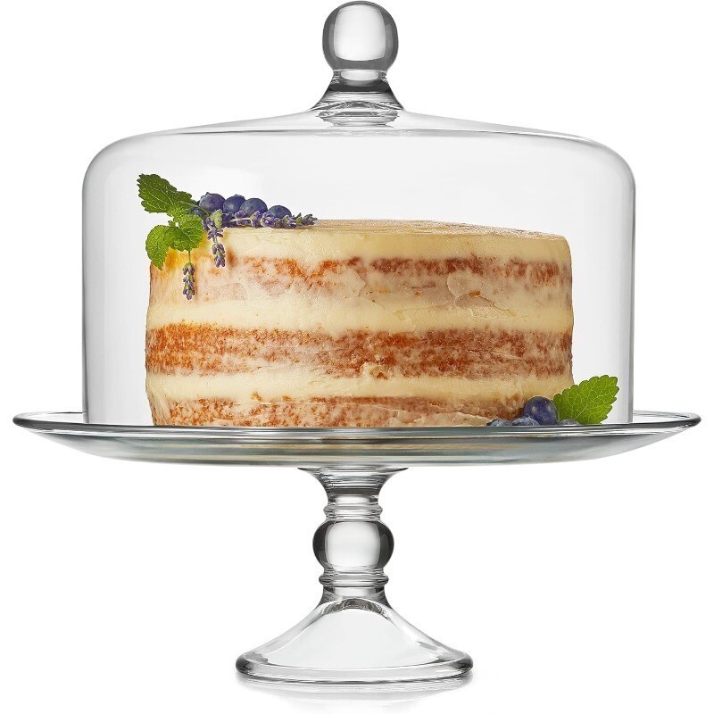 Glass Cake Stand with Dome Lid Elegant Curved Footed Glass Cake Holder Versatile