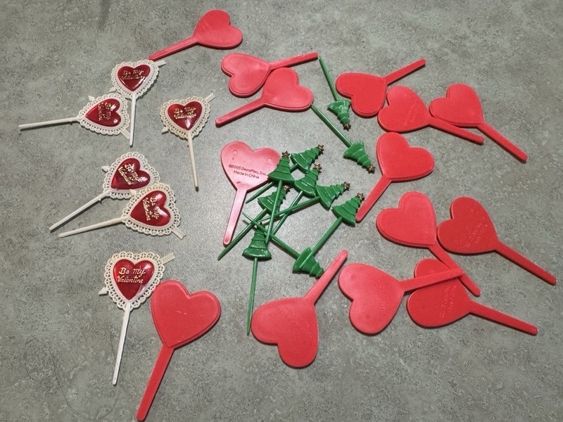 Vintage Valentines Day And Christmas Cupcake Picks Multiple Variety 30 Pieces