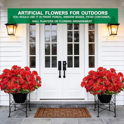 Artificial Geraniums Flowers for Outdoors Summer Decor Bundles Fake 4 Red gallery