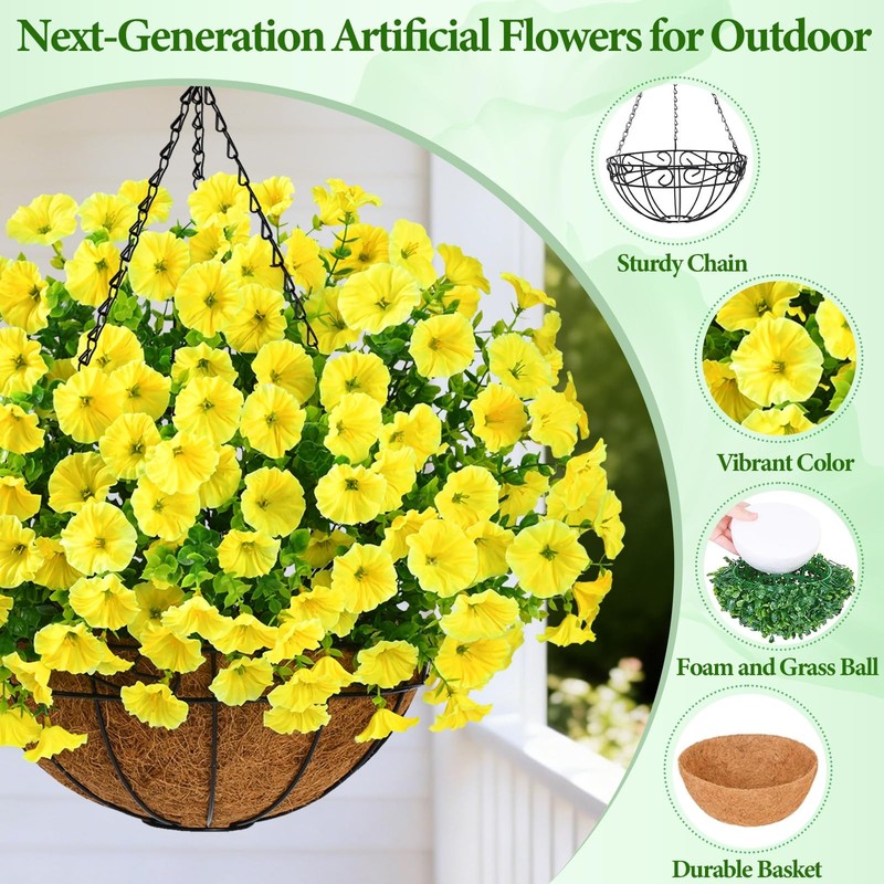 Yastouay Artificial Hanging Flowers For Outdoors Fake Hanging Plants Baskets Uv gallery