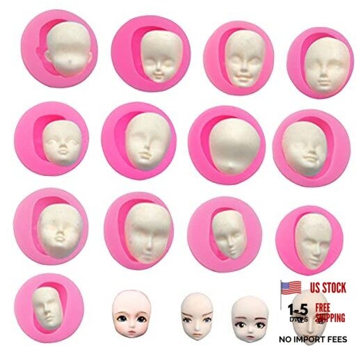13 Pieces Fondant Silicone Molds 3D Face Head Candy Molds Chocolate Gumpaste