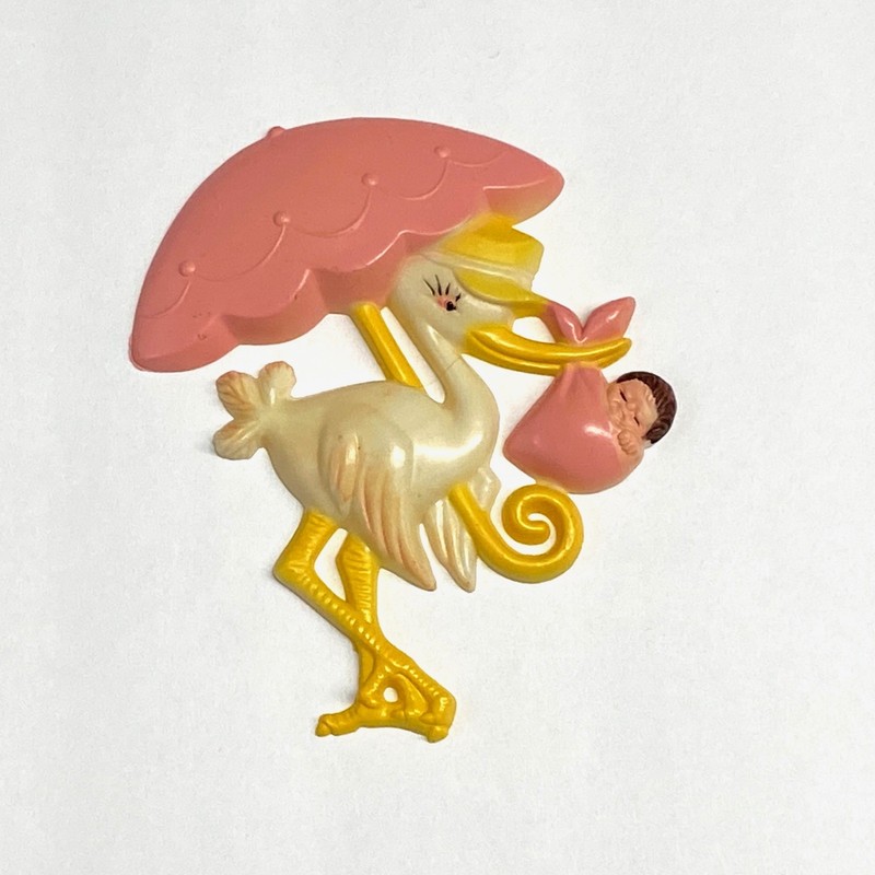 Vintage Cake Decoration • Stork and Baby Girl • Made in Hong Kong • NOS