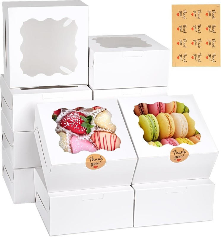 12 Pieces Cookie Boxes with Window, 6×6×3 Inches Treat Boxes for Bakery Desse... gallery