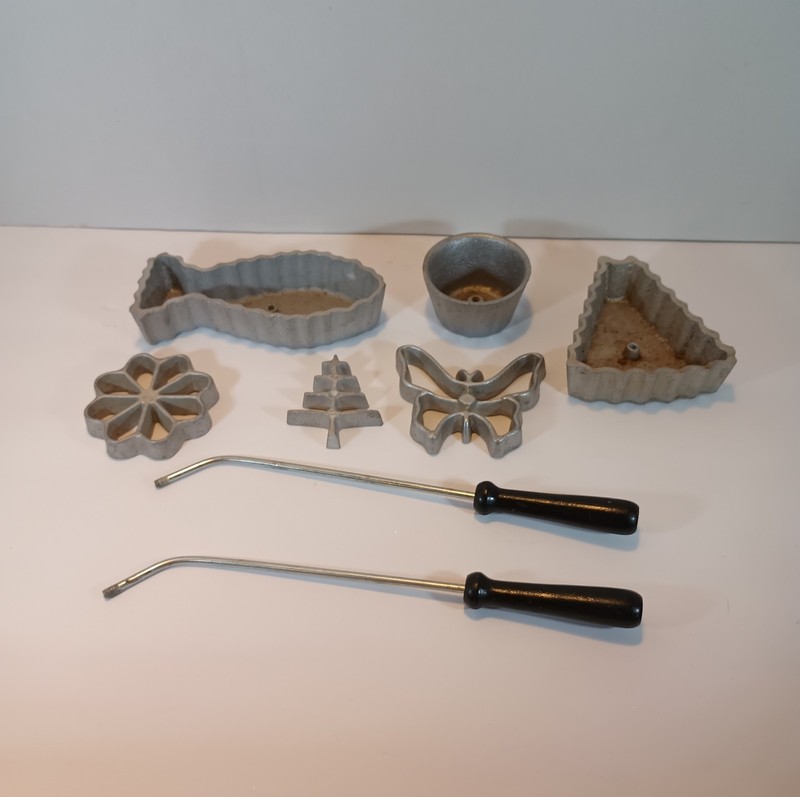 8 Pcs Swedish Rosette Metal Molds Irons Handles Fried Pine Tree Fish Butterfly