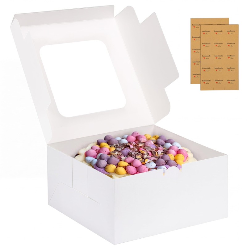 24pcs Cake Boxes, 10x10x5 Inches White Square Bakery Boxes with Window Cajas …