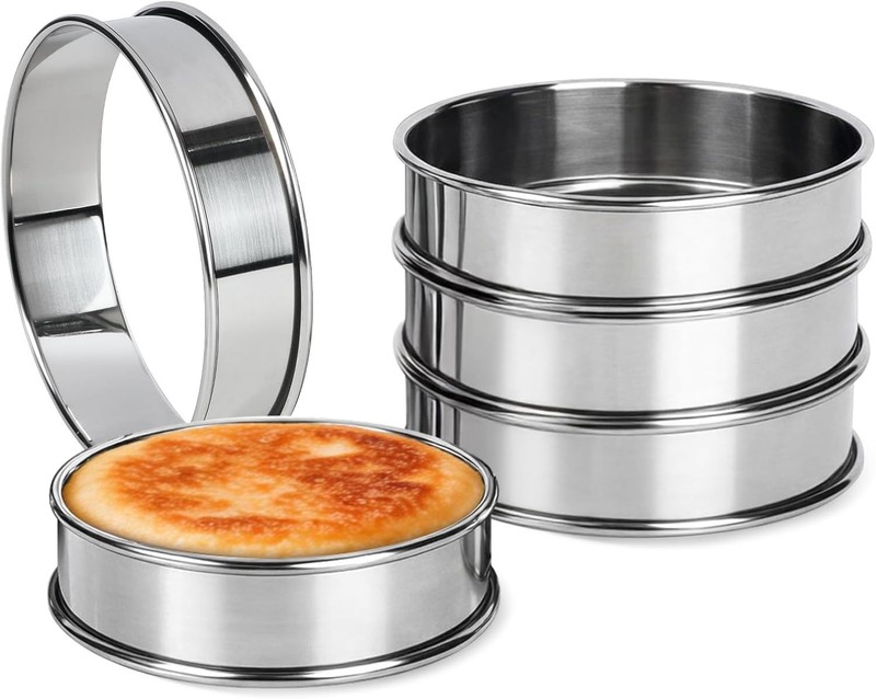 English Muffin Rings 4 Inch, Stainless Steel Crumpet Rings, Double Rolled Metal