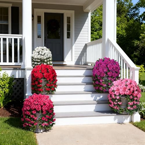 Artificial Flowers for Outdoors Fake Geraniums Summer Outside Decor, 2 PCS Red gallery