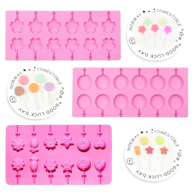 Silicone Lollipop Molds 3 Pack 12-Capacity with 100 Sticks Ties Bags gallery