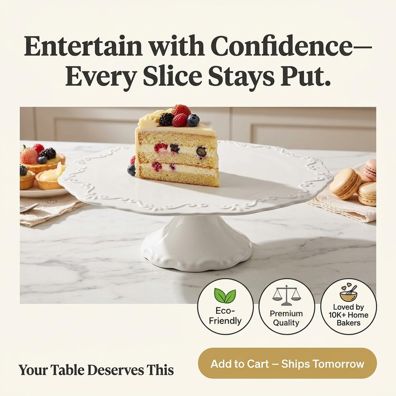 10 Inch Cake Stand, White Ceramic Round Pedestal Stand for Dessert Table, Ele... gallery
