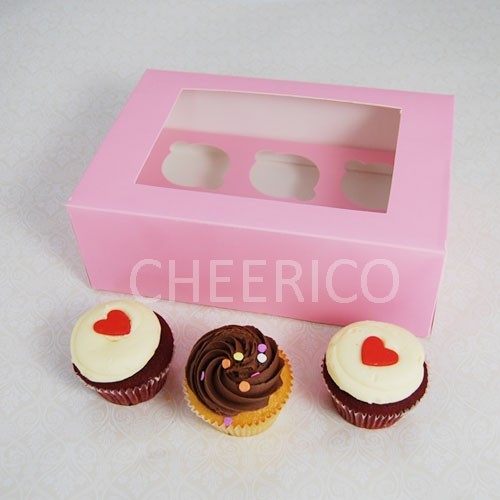25 Counts of Window Pink Cupcake Box with 6 Cupcake Holder($1.40 Per Set)