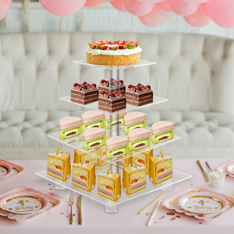 Acrylic Cupcake Stand, 4 Tier Square Cupcake Display Stand with Base, Clear C... gallery