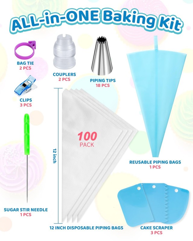 130 Pcs Piping Bags and Tips Set, Cakes Decorating Kit Supplies with 100 Pcs ... gallery