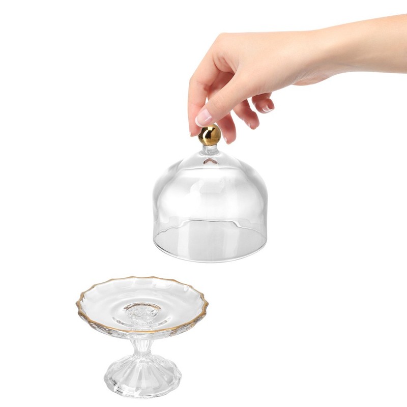 Mini Cake Stand: Glass Cupcake Display Plate With Dome Cover Pedestal Dessert gallery