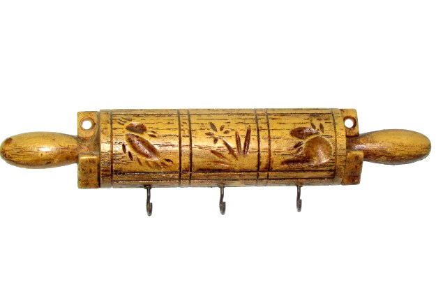 ROLLING PIN w/3 HOOKS plastic stained 1/2 w/flat back 9.5" long x 2.25" (H) gallery