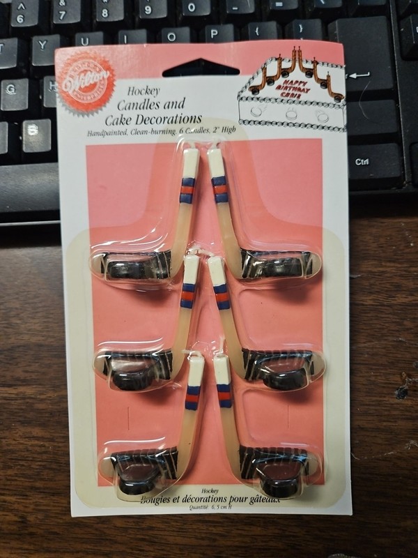 Vintage 1998 Wilton Hockey Stick Candles Handpainted Cake Toppings Kit Sealed