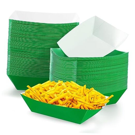100 Pcs Paper Food Trays Boat 3lb Disposable Nacho Trays Kraft Paper for Green