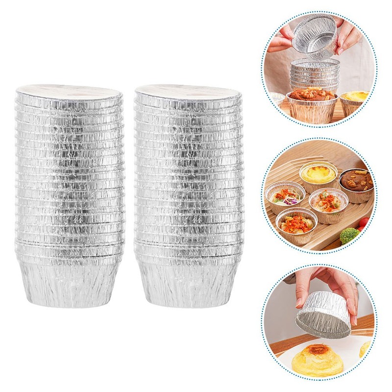 30Pcs Plated Silver Foil Egg Tart Cups and Muffin Baking Molds for Kitchen Use