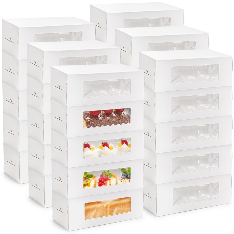 30 Pack Roll Cake Boxes 10.8” x 4.4” x 4” Pumpkin Container Window White Loaf