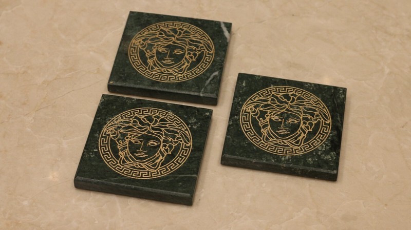 versace medusa green Marble Stone Serving Platter Cheese Cake with 3 coster gallery