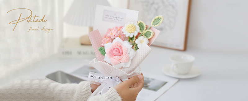 Handmade Crochet Pink Rose Daisy Bouquet for Fily & Friends Finished gallery