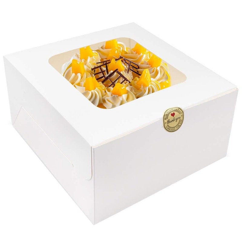 25PCS Cake Boxes,8x8x5 Inches White Square Bakery Boxes with Window Cajas Pas...