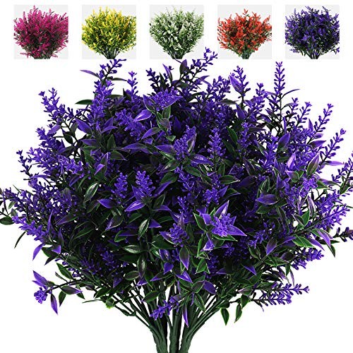 Artificial Greenery Lavender Fake Shrubs Flowers UV Resistant 8 Bundles Purple