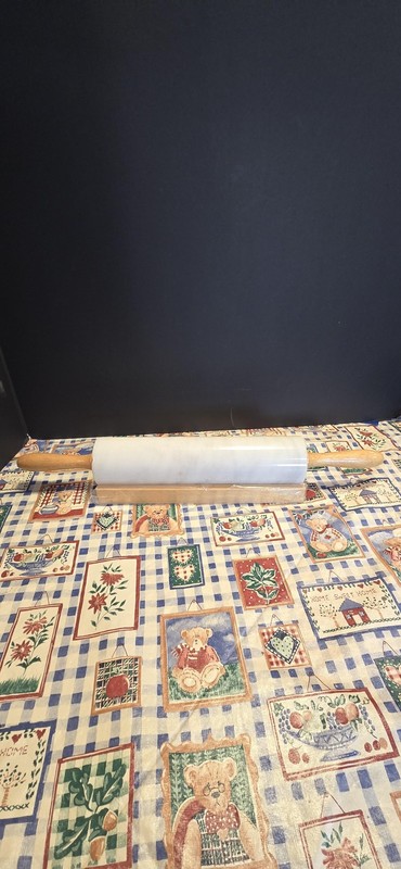 Gourmet Kitchen White Marble Rolling Pin Wood Handles Cradle Stand Baking Pastry gallery
