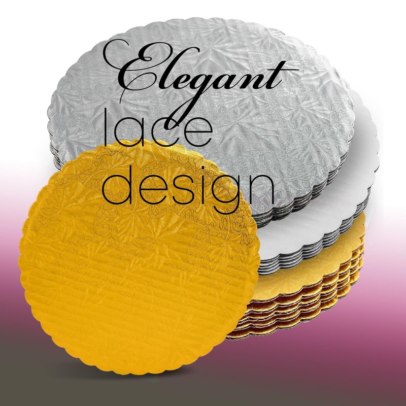 14 inch Silver Round Scalloped Edge Coated Cakeboard,Waxed Greaseproof, Dispo... gallery